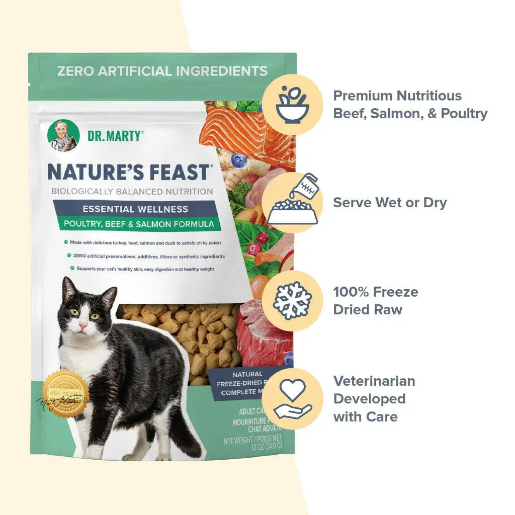 Dr. Marty Nature's Feast Essential Wellness Beef, Salmon, & Poultry Blend Freeze Dried Raw Cat Food HardyPaw