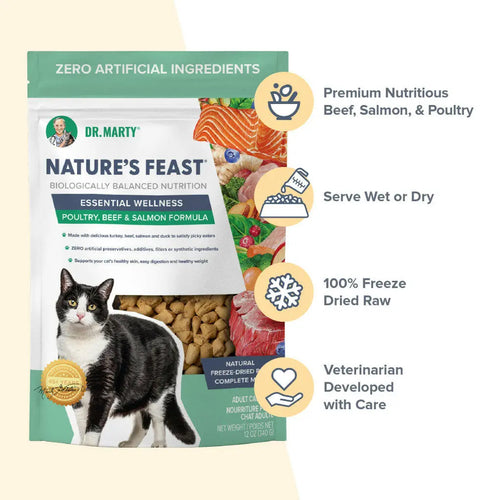 Dr. Marty Nature's Feast Essential Wellness Beef, Salmon, & Poultry Blend Freeze Dried Raw Cat Food HardyPaw