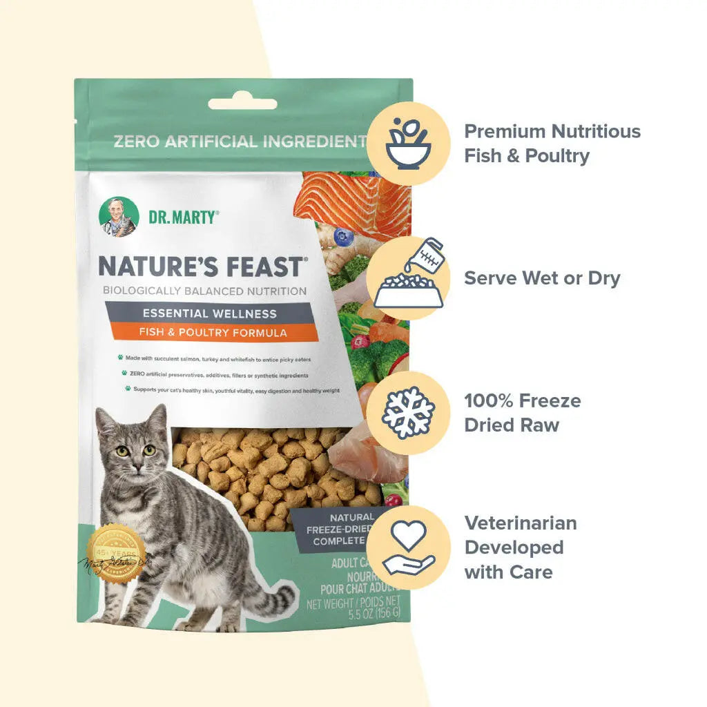 Dr. Marty Nature's Feast Essential Wellness Fish & Poultry Freeze Dried Raw Cat Food HardyPaw