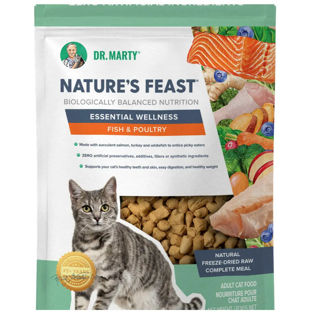Dr. Marty Nature's Feast Essential Wellness Fish & Poultry Freeze Dried Raw Cat Food HardyPaw