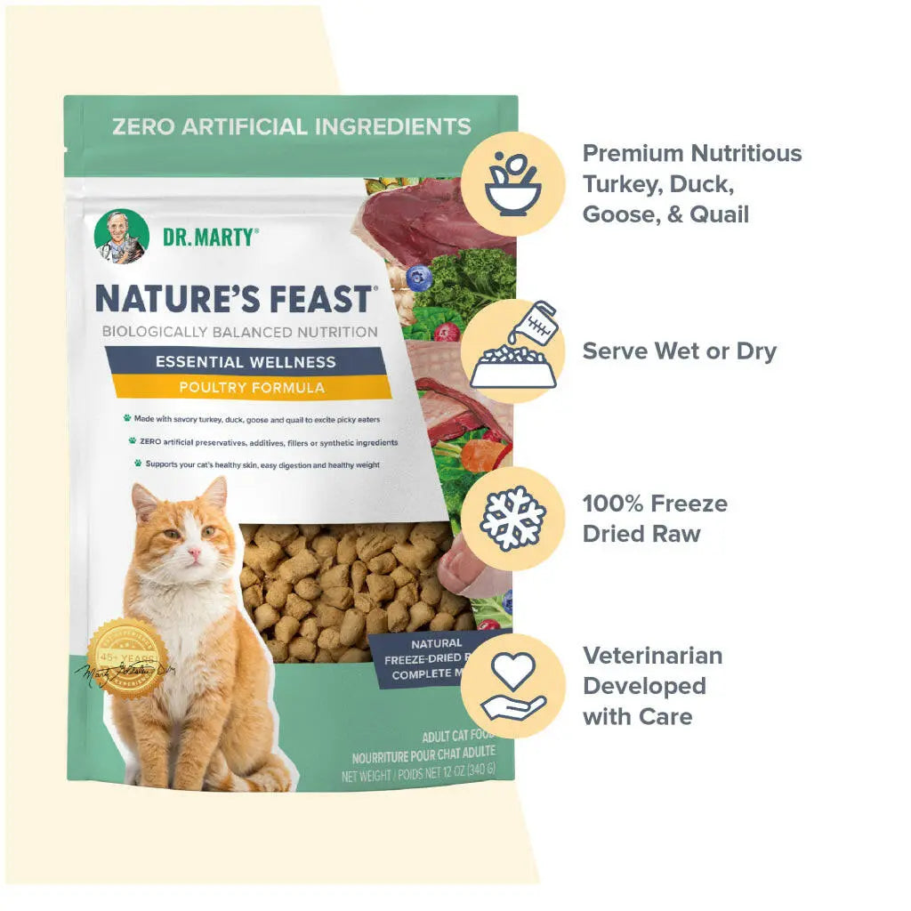 Dr. Marty Nature's Feast Essential Wellness Poultry Freeze Dried Raw Cat Food HardyPaw