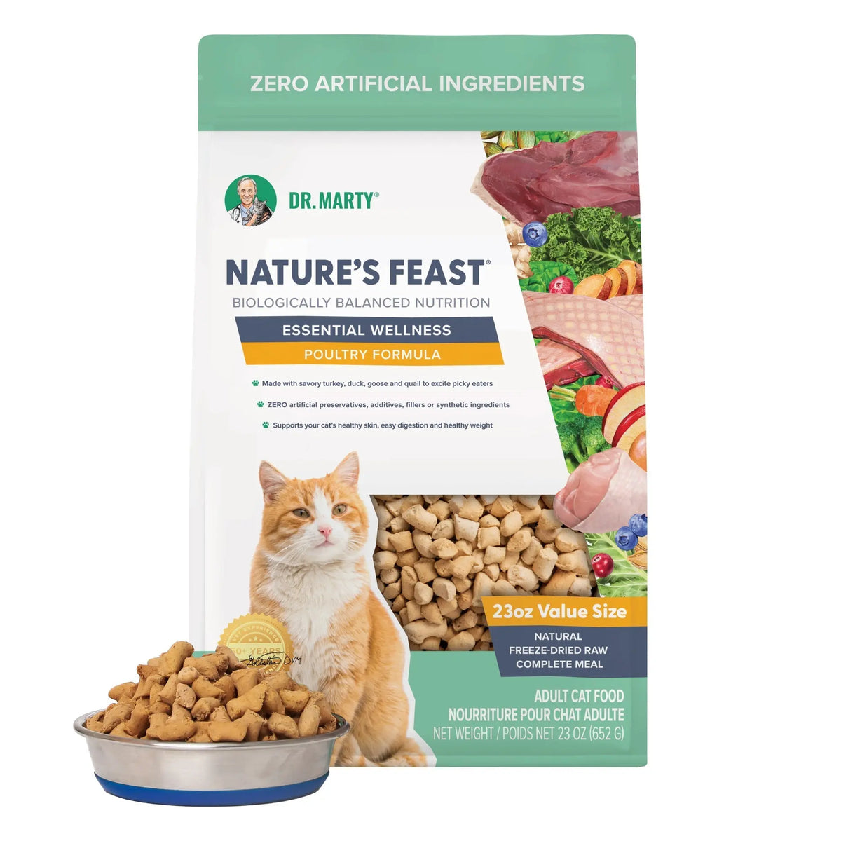Dr. Marty Nature's Feast Essential Wellness Poultry Freeze Dried Raw Cat Food HardyPaw