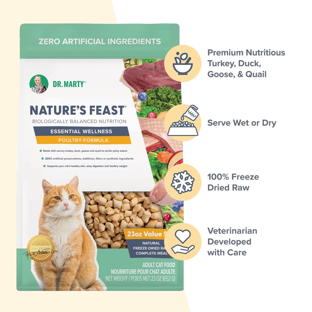 Dr. Marty Nature's Feast Essential Wellness Poultry Freeze Dried Raw Cat Food HardyPaw