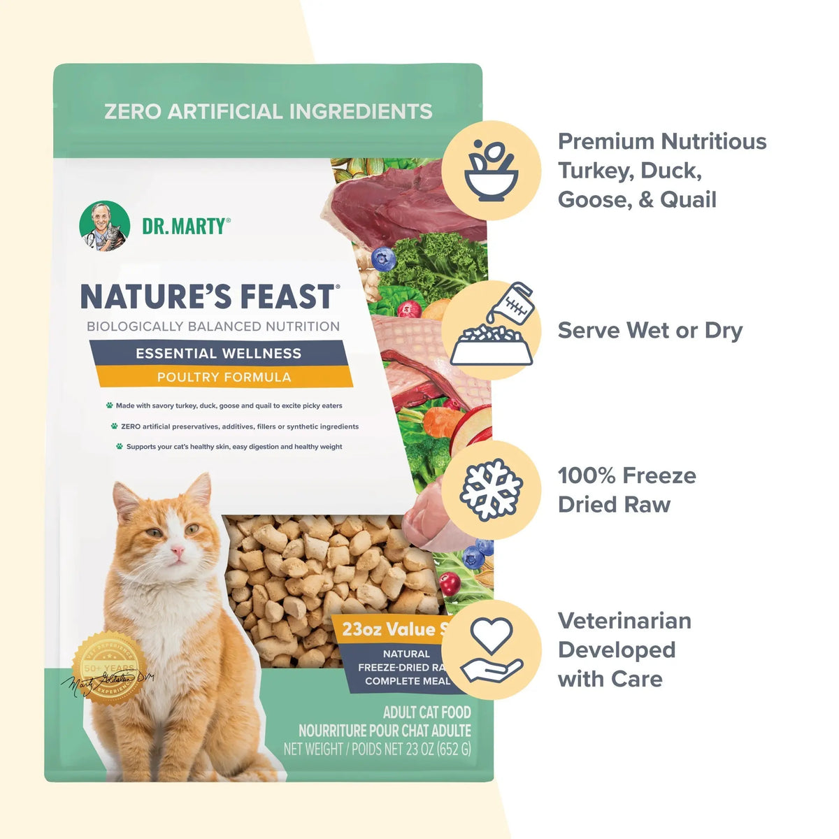 Dr. Marty Nature's Feast Essential Wellness Poultry Freeze Dried Raw Cat Food HardyPaw