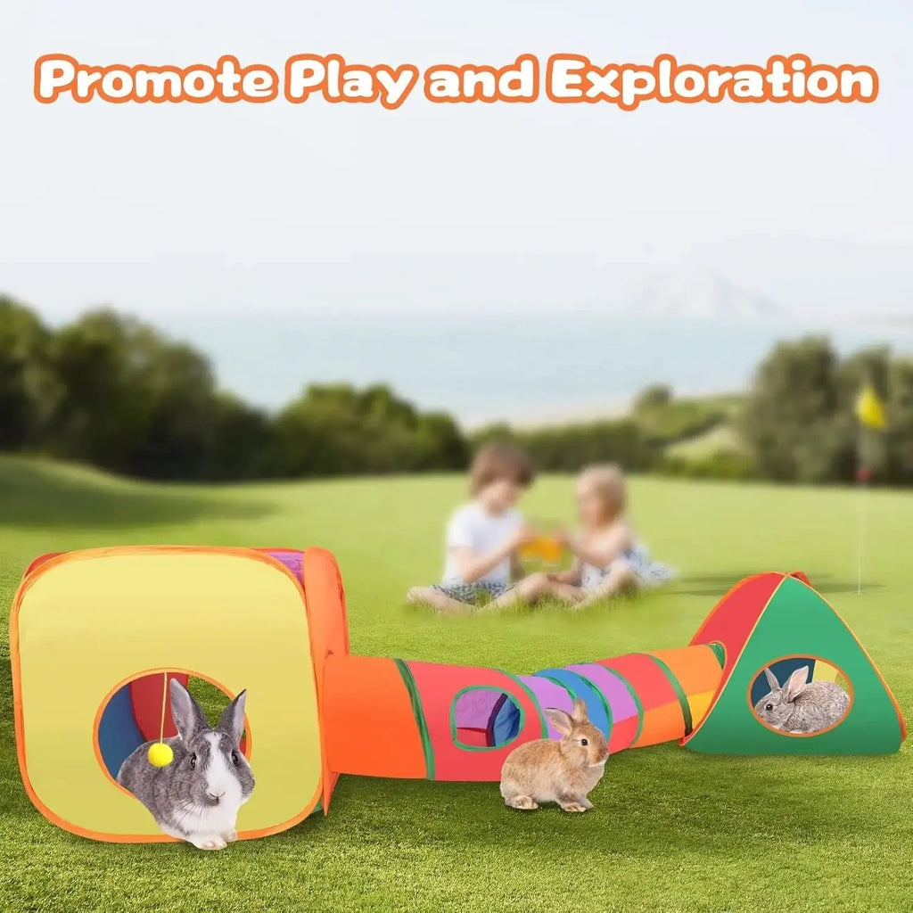 Rabbit Tunnel Toy Collapsible Play Tube Cube Set for Small Pets by Wags & Whiskers Pet Supply