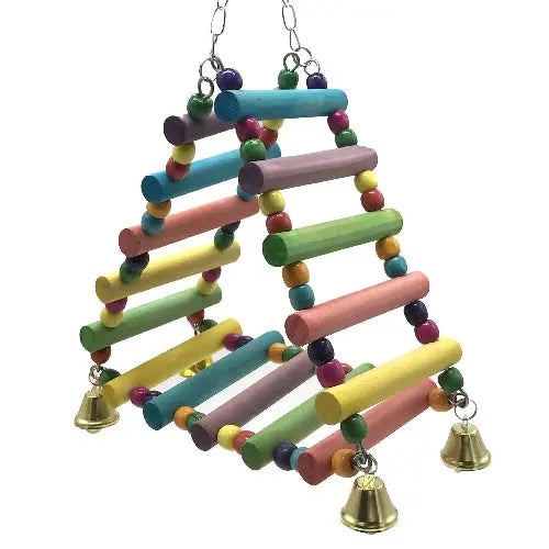 Wood Parakeet Toy Swing Ladder Cage Play With Bells - FurrBaby Necessities