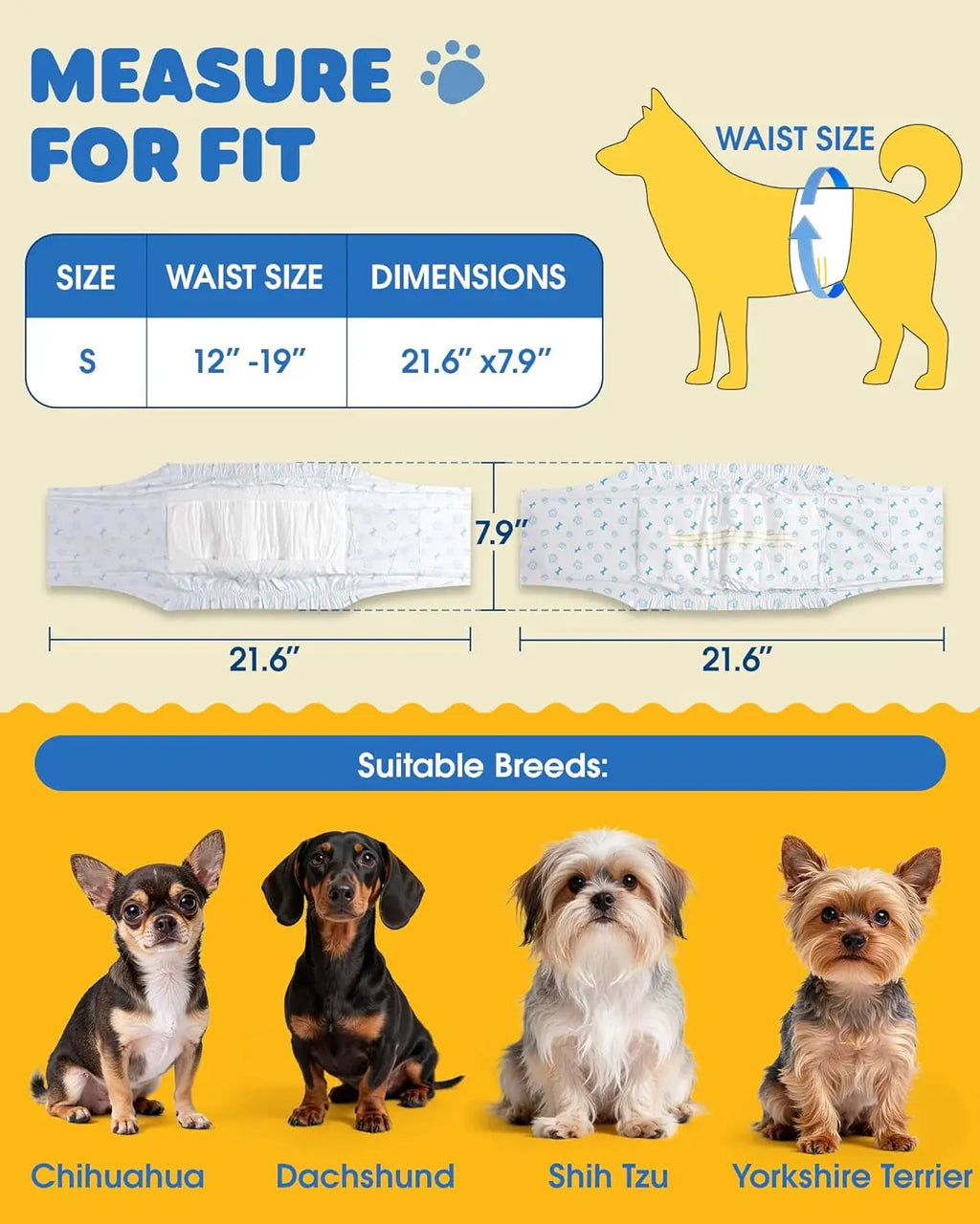 Male Dog Diapers 96 Count Small Belly Bands Leakproof Absorbent Wraps Wags & Whiskers Pet Supply