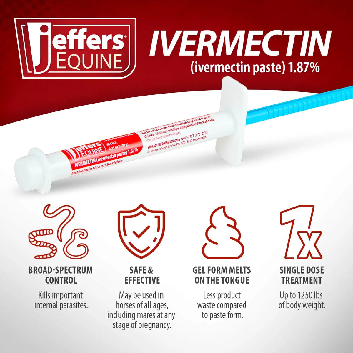 Jeffers Ivermectin Horse Dewormer Gel, Apple Flavored - FurrBaby Necessities