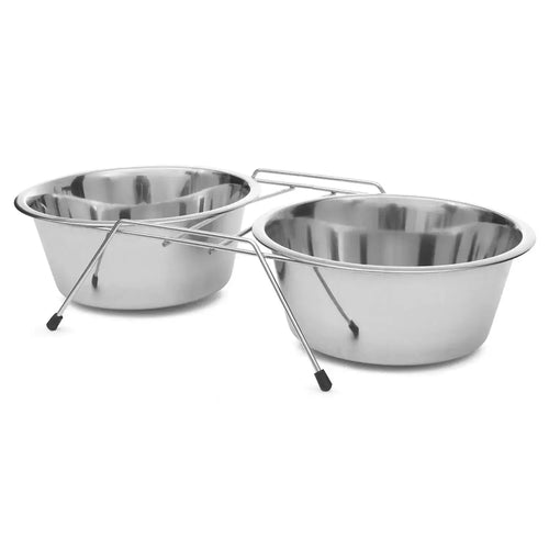 Jeffers Low Profile Stainless Steel Double Diner Pet Bowls - FurrBaby Necessities