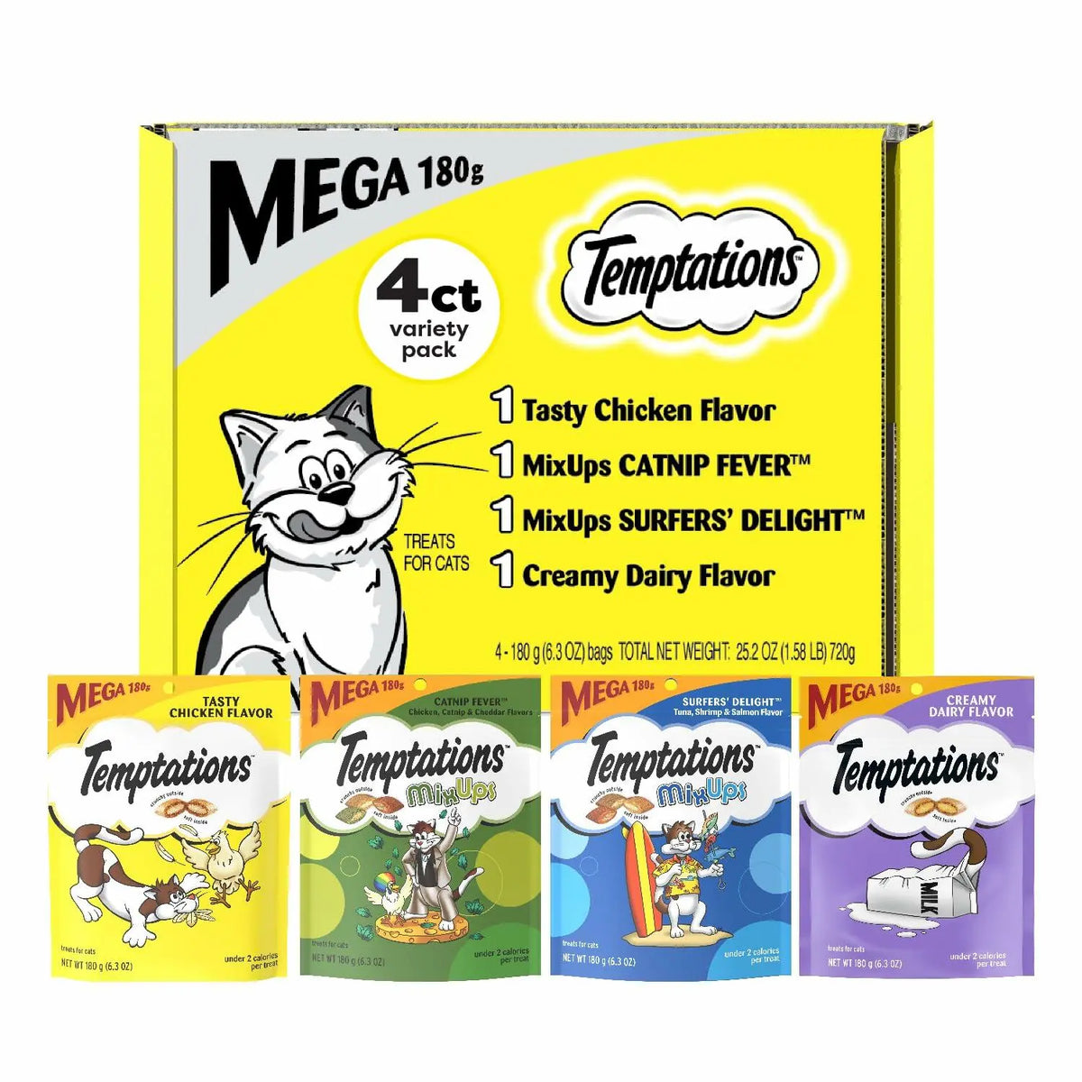 Temptations Cat Treats Variety Pack Crunchy & Soft 6.3oz 4 Pack - FurrBaby Necessities